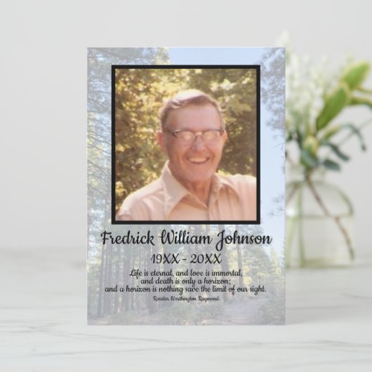 Transparante Pine Tree Forest Quote Foto's Begrafe Programmakaart (Staand voorkant)