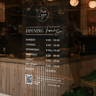 Transparante QR-code met openingsuren en bedrijfsl Raamsticker