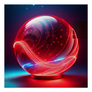 Transparante reflecterende rode globe met sterrene perfect poster