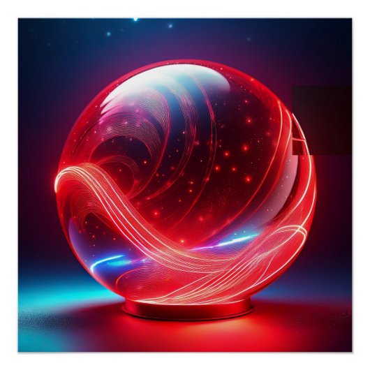 Transparante reflecterende rode globe met sterrene perfect poster (Voorkant)