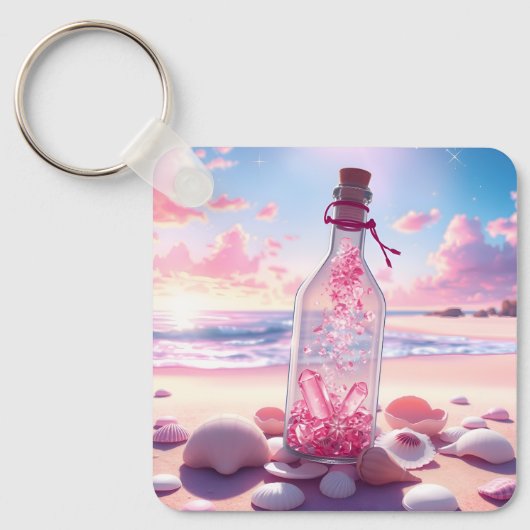 Transparante romantische drijvende fles sleutelhanger (Voorkant)