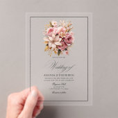 Transparante roze en gouden bloemenbruiloft acryl uitnodigingen (Insitu (Draagbaar))