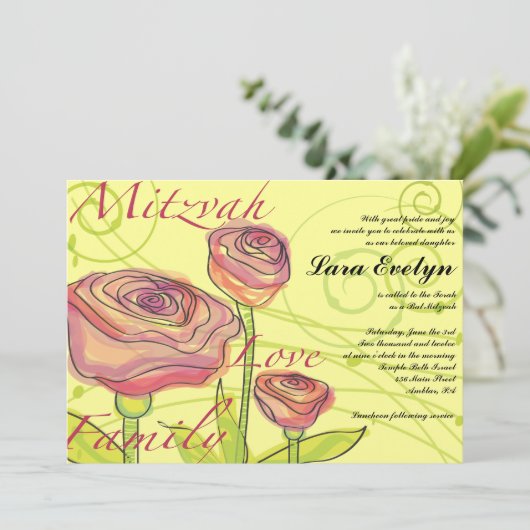 Transparante Rozen Bat Mitzvah Uitnodiging (Staand voorkant)