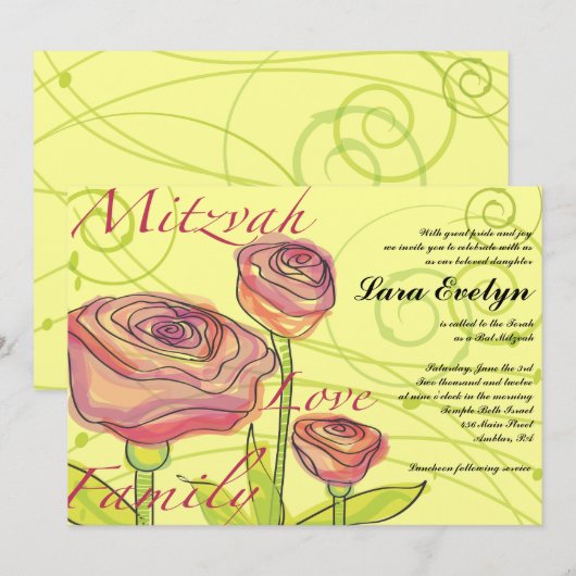 Transparante Rozen Bat Mitzvah Uitnodiging (Voorkant / Achterkant)