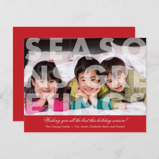 Transparante seizoensgroeten in rood feestdagenkaart (Voorkant / Achterkant)