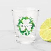 Transparante Shamrock met Spletters voor groene ve Shot Glas (Voorkant)