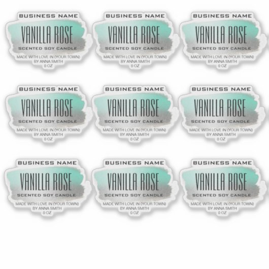 Transparante sojakaars etiketten turquoise en zilv sticker (Voorkant)