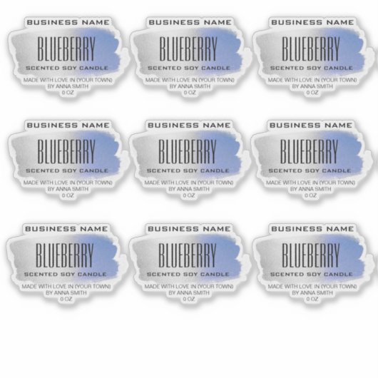 Transparante sojakaars Labels Blauw Zilveren Borst (Voorkant)