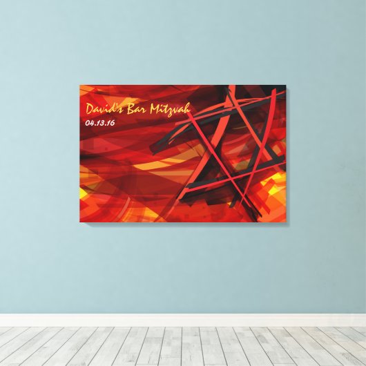 Transparante Star Red Bar Bat Mitzvah Inlogbord Canvas Afdruk (Insitu (Houten vloer))