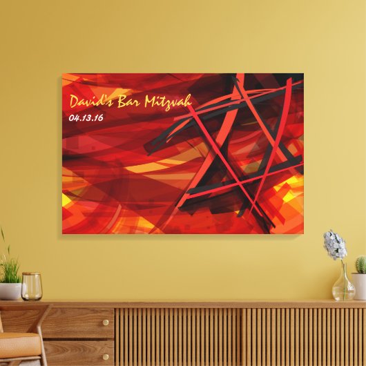 Transparante Star Red Bar Bat Mitzvah Inlogbord Canvas Afdruk (Insitu (Woonkamer))