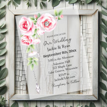 Transparante Trouwkaart met Roze Rozen en Diamante