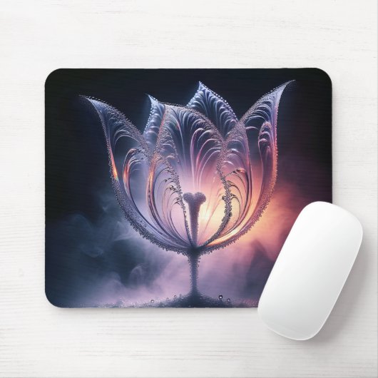 Transparante tulp met regendruppels muismat (Met muis)