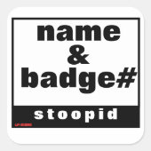 transparante vierkante sticker "NAAM & BADGE#" (Voorkant)