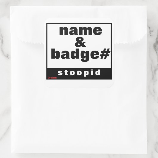 transparante vierkante sticker "NAAM & BADGE#" (Tas)
