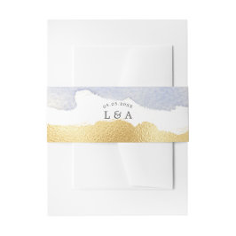 Transparante Waterverf Blauw Goud Faux Folie Bruil Uitnodigingen Wikkel