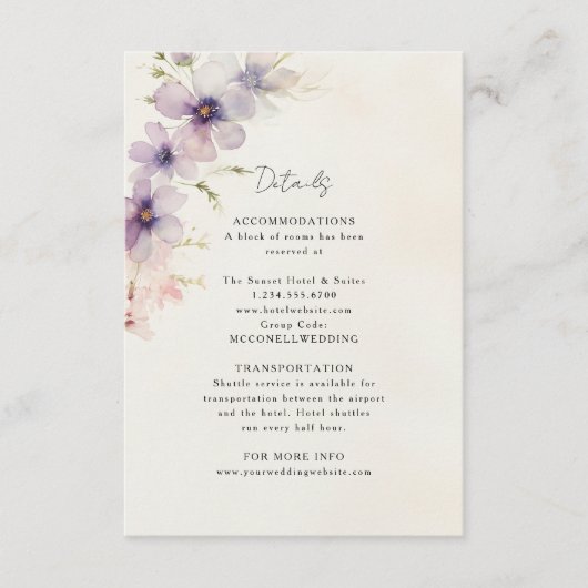 Transparante waterverf Bloemenbruiloft Details Kaa Informatiekaartje (Voorkant)