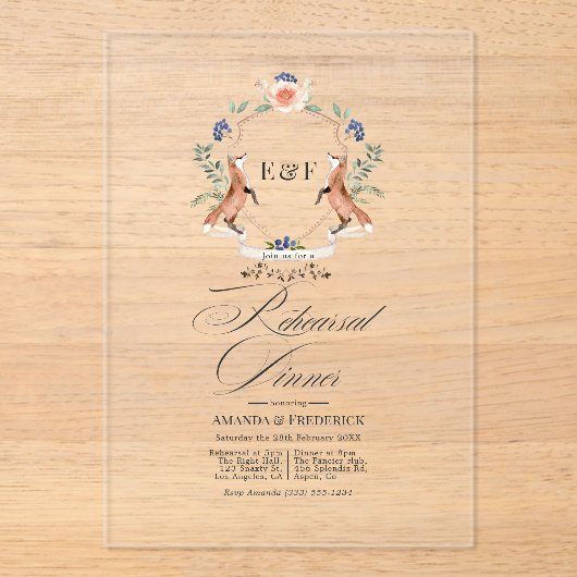 Transparante Whimsical Woodland Proefdinereinladig Acryl Uitnodigingen (Voorkant)