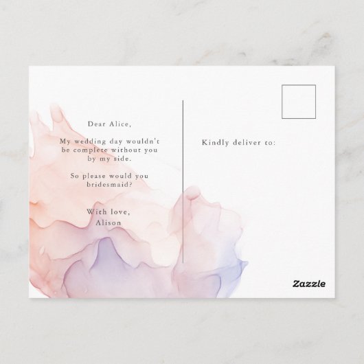 Transparante zijde Moderne bruidsmeisje uitnodigin Briefkaart (Achterkant)