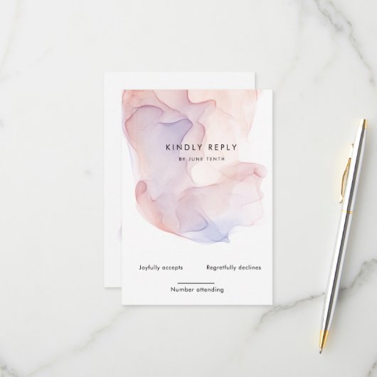 Transparante Zijde Moderne Verticale RSVP-Kaart RSVP Kaartje (Voorkant / Achterkant in situ)