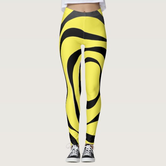 Transparante zwarte spiraal op gele achtergrond leggings (Voorkant)