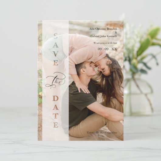 Transparency Photo Script Cut Paper Effect Wedding Save The Date (Staand voorkant)
