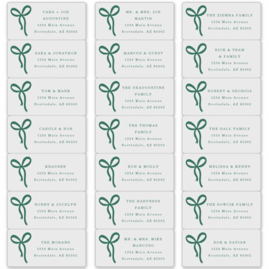 Transparent Bow Wedding Guest Address Labels (Voorkant)