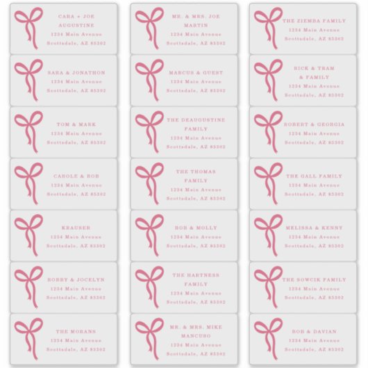 Transparent Bow Wedding Guest Address Labels (Voorkant)