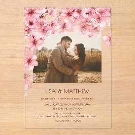  Transparent Cherry Blossom Photo Wedding Acryl Uitnodigingen