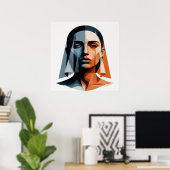 Transparent Geometric Portrait in Amber and Slate Poster (Thuiskantoor)
