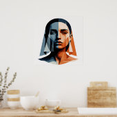 Transparent Geometric Portrait in Amber and Slate Poster (Keuken)