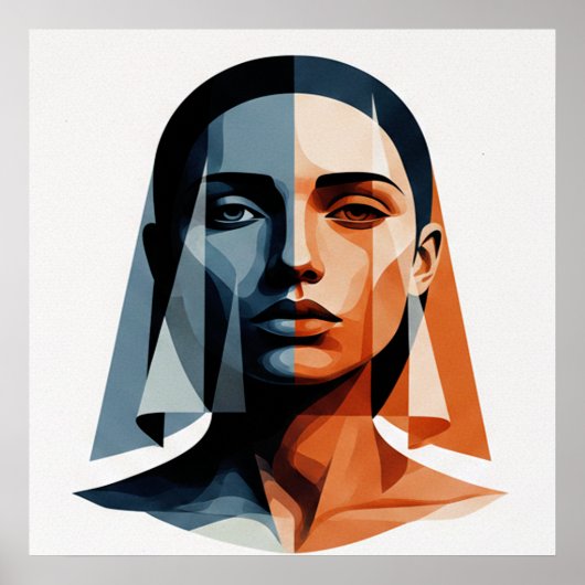 Transparent Geometric Portrait in Amber and Slate Poster (Voorkant)