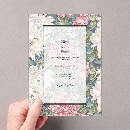 Transparent Modern Floral Wedding Invitation Acryl Uitnodigingen (Insitu (Draagbaar))