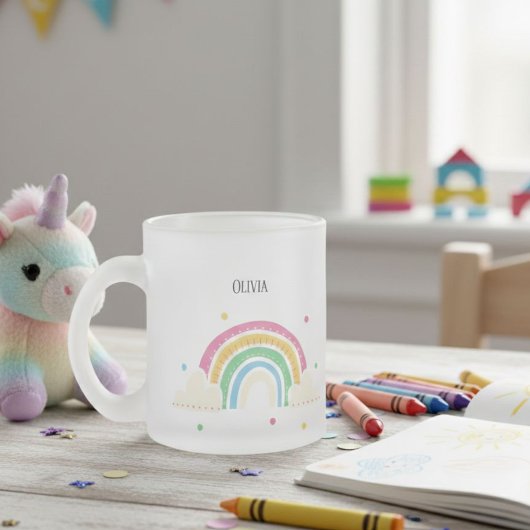 Transparent Rainbow Clouds Personalized Kids' Mug  Matglas Koffiemok