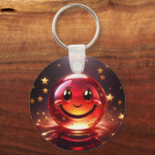 Transparent Red Bubbly Face With Stars  Sleutelhanger (Voorkant)