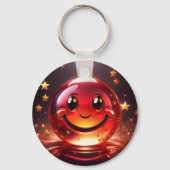 Transparent Red Bubbly Face With Stars  Sleutelhanger (Achterkant)