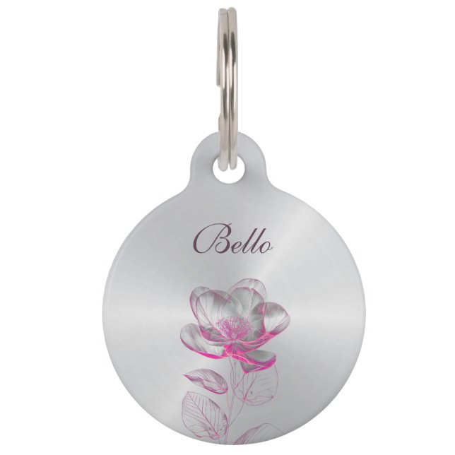 Transparent Rose Pink Silver  Personalize Huisdierpenning (Voorkant)