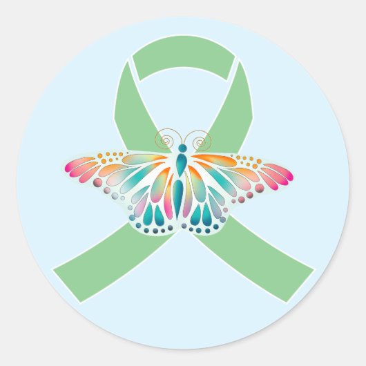 Transplant Care Green Ribbon Butterfly Ronde Sticker (Voorkant)
