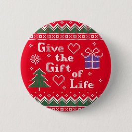 Transplant Geschenk des Lebens Gebreide Kersttrui Ronde Button 5,7 Cm