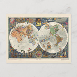 Transport Aeriens Internationaux Wereldkaart Briefkaart