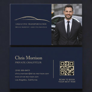 Transport Auto QR Code Foto Blauw & Goud Visitekaartje