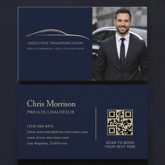 Transport Auto QR Code Foto Blauw & Goud Visitekaartje