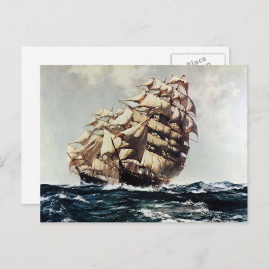 transport, Clipper verscheept in ruw Zee Briefkaart (Voorkant / Achterkant)