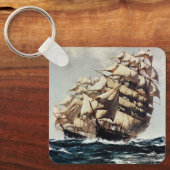 transport, Clipper verscheept in ruw Zee Sleutelhanger (Voorkant)