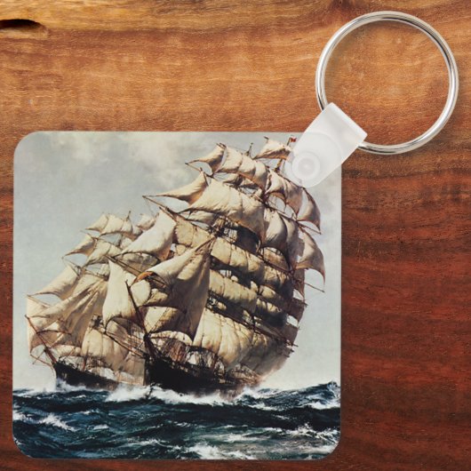 transport, Clipper verscheept in ruw Zee Sleutelhanger (Achterkant)