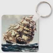 transport, Clipper verscheept in ruw Zee Sleutelhanger (Achterkant)