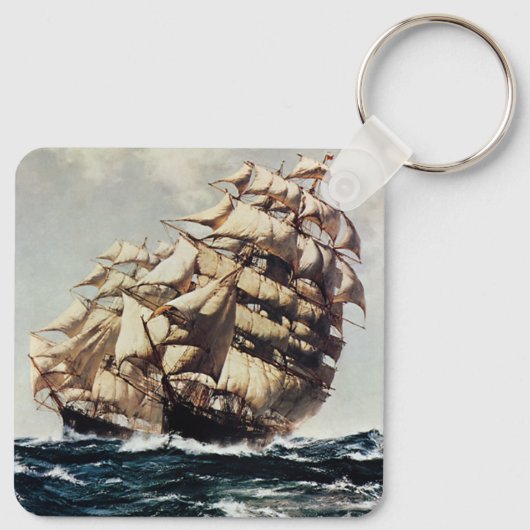 transport, Clipper verscheept in ruw Zee Sleutelhanger (Achterkant)