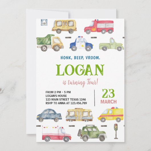 Transport Trucks Verjaardagsfeestuitnodiging Kaart (Voorkant)