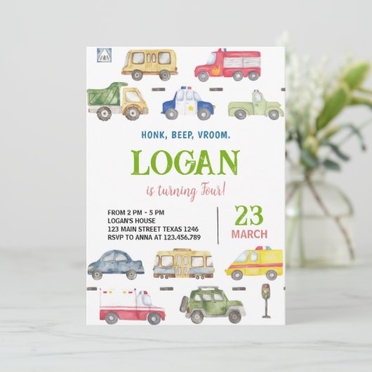 Transport Trucks Verjaardagsfeestuitnodiging Kaart (Staand voorkant)