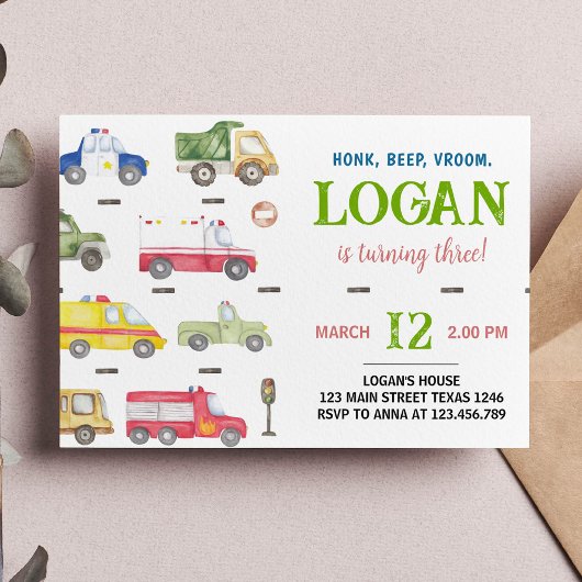 Transport Trucks Verjaardagsfeestuitnodiging Kaart