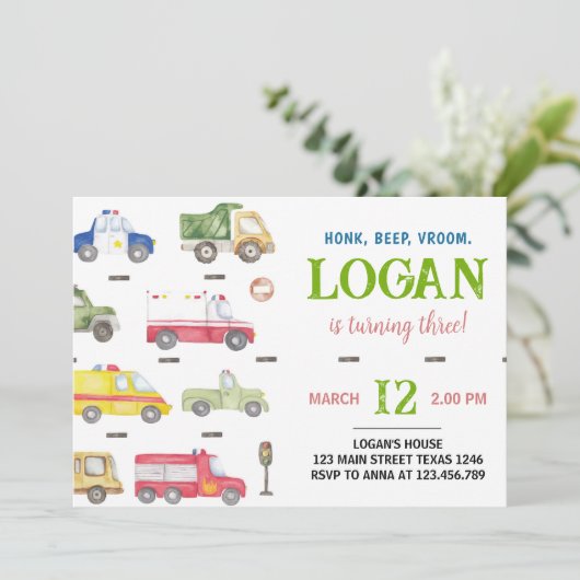 Transport Trucks Verjaardagsfeestuitnodiging Kaart (Staand voorkant)
